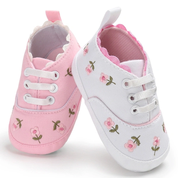 Baby Boys Girl Shoes White Lace Floral Embroidered Soft Shoes Prewalker Walking Toddler Kids Shoes Canvas Crib Shoes Sneaker Prewalker Ventilated Baby Non-slip Shoes