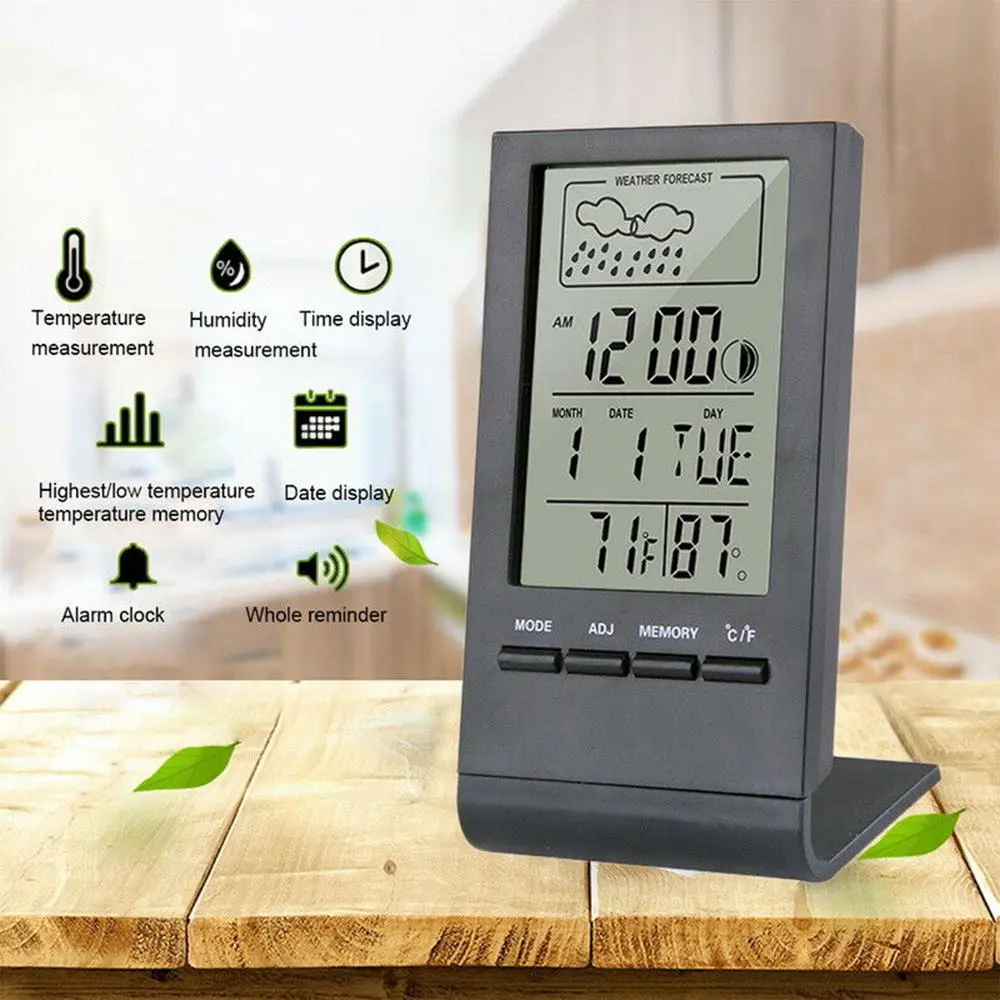 LCD Digital Indoor Room Thermometer Hygrometer Temperature Clock Humidity Meter