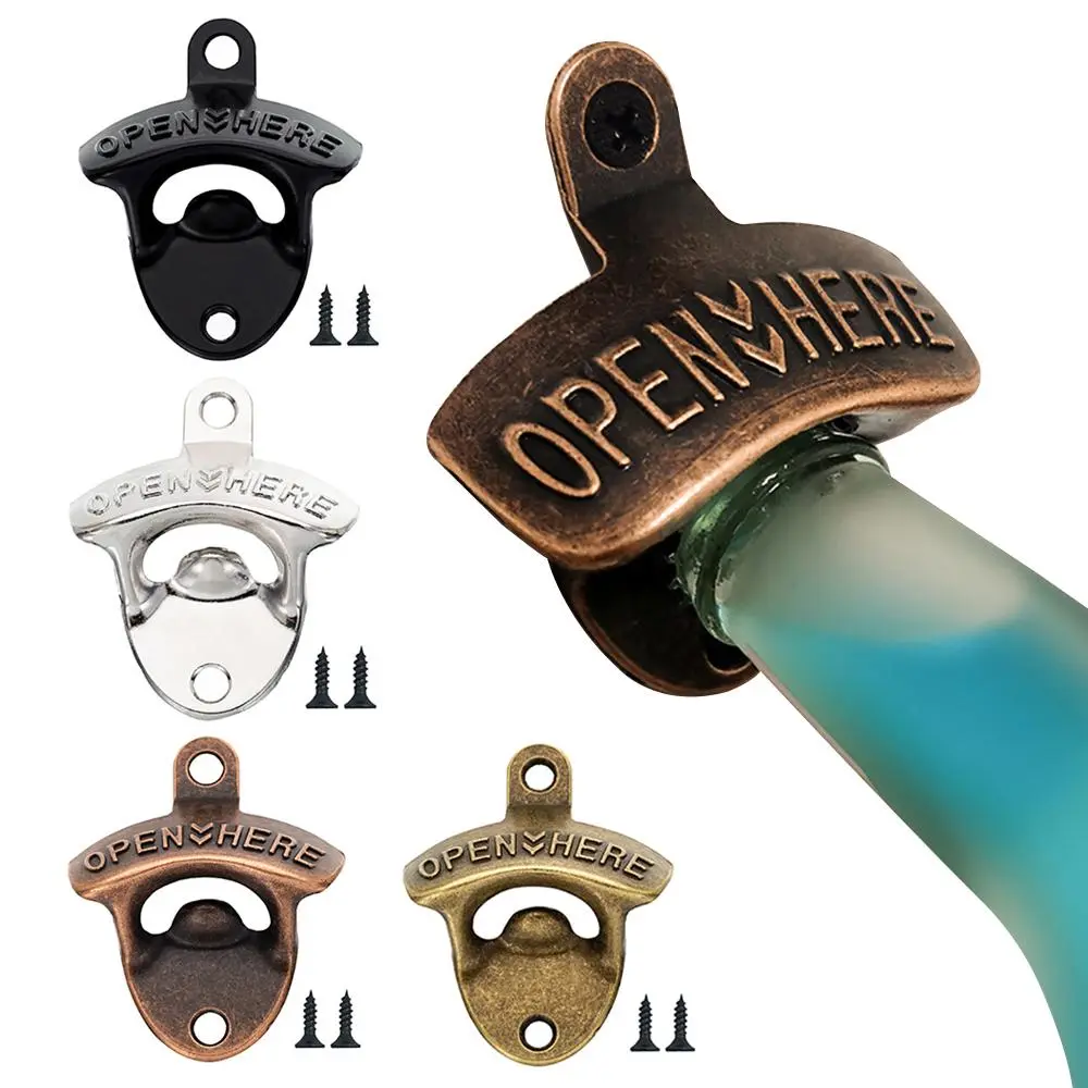 Retro Wall-mounted Corkscrew Zinc Alloy Beer Bottle Opener Wine Beer Hanging Open Corkscrew Bar Tool Kitchen Gadget