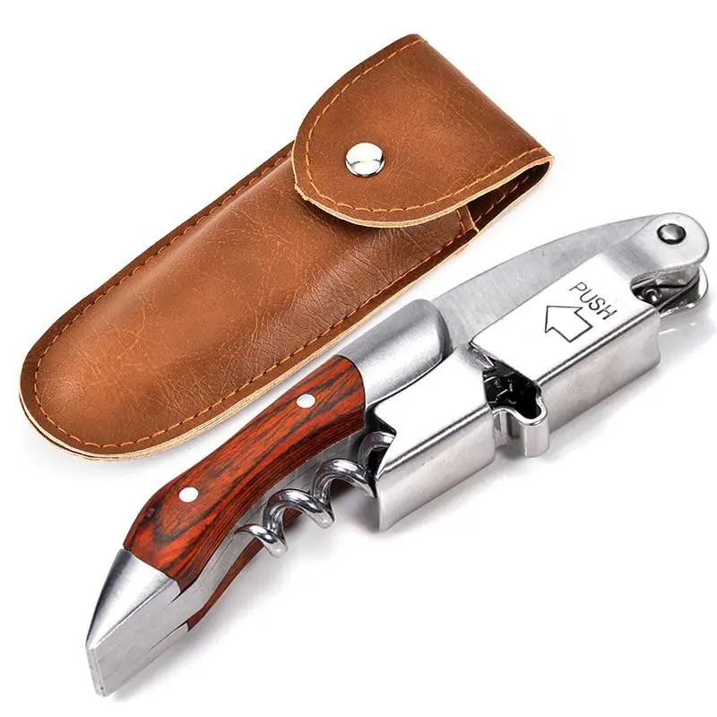 Waiters Corkscrew with Leather Case Wine Opener Bottle Opener and Foil Cutter Gift for Wine Lovers