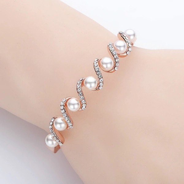 New Style Women's Bangle Bracelet with Pearl Rhinestone Bracelet 925 Sterling Silver Rose Gold Plated Bracelet Jewelry