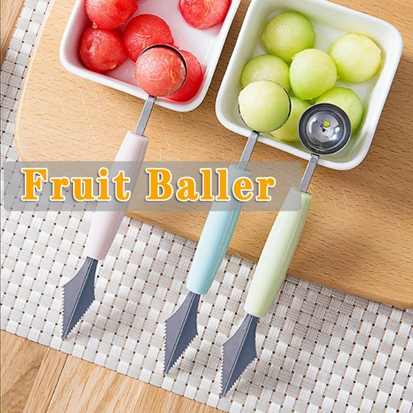 Double-Headed Stainless Steel Fruit Baller Spoon Corrugated Carving Knife Watermelon Fruit Platter Digging Spoon Melon Baller