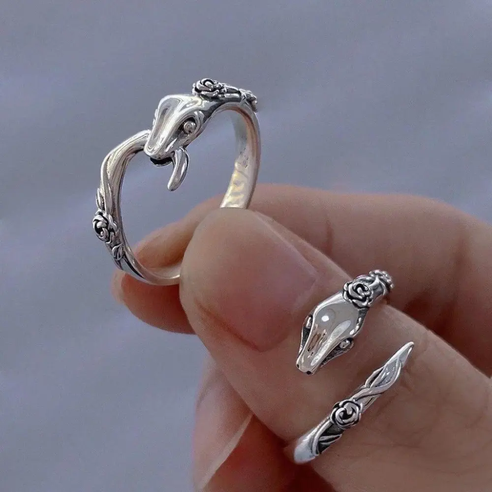 Punk Retro Snake Rings for Women Personality Rose Open Adjustable Finger Ring Party Jewelry Gift