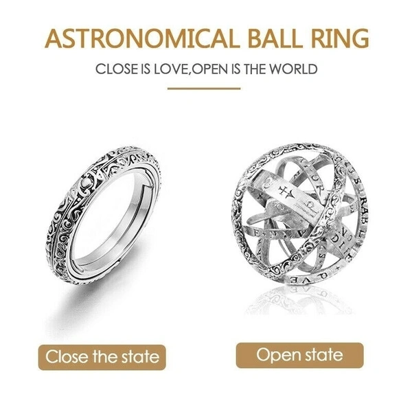 YOHAPP New Arrival 18K Gold Plated Copper Astronomical Ball Spherical Retro Clam Deformation Universe Ring Unisex Couple Jewelry Gifts 7 8 9 10 11