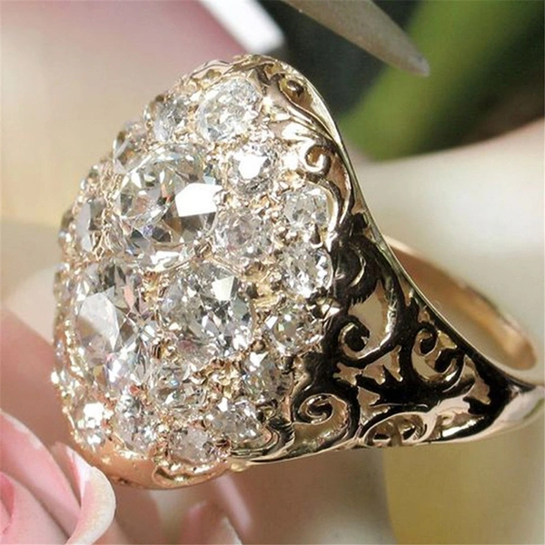 Fashion Rings 925 Sterling Silver Gold Color Ring Hollow-out Bling Diamond Geometry Ring Charms for Women Gift