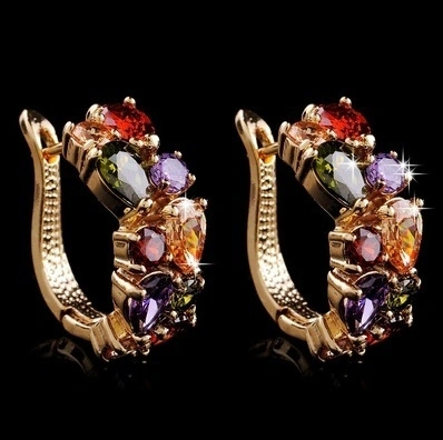 1Pair Discount Jewellery Multicolor CZ 18K Gold Plated Hoop Earrings for Gift (Choice Style for Corresponding Picture)