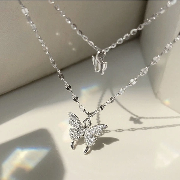 Exquisite and Creative Women's Zircon Necklace Butterfly Necklaces Double Layer Necklace Women's Geometric Necklace Simple Clavicle Chain Fashion Women's Jewelry Accessories Holiday Wedding Engagement Valentine's Day Anniversary Gift