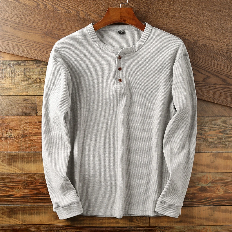 Men's Solid Color Loose Knitted Pullover Bottoming Shirt Casual Long Sleeve T-shirt