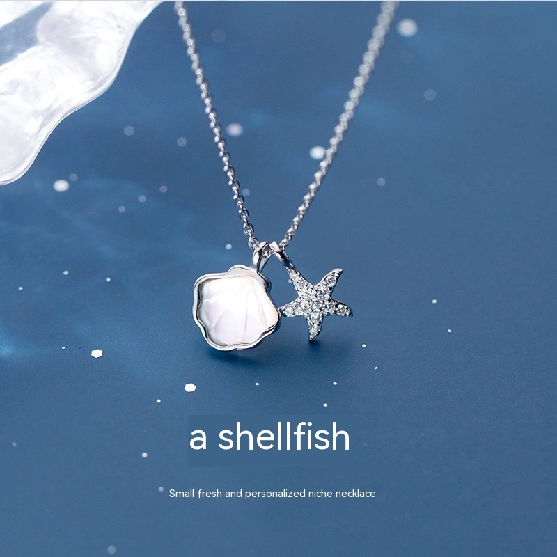 925 Sterling Silver Female Clavicle Fritillary Starfish Necklace