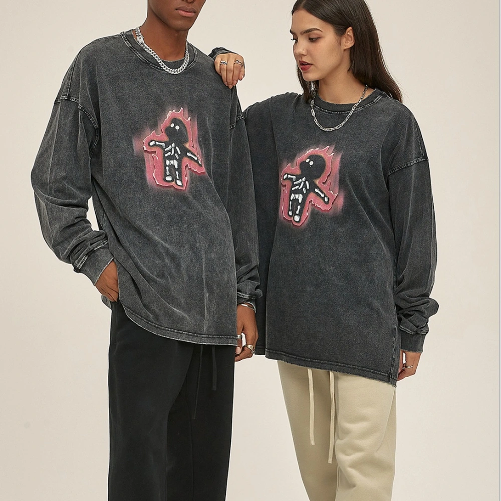 Cartoon White Ink Digital Direct Printing Men's Long Sleeve