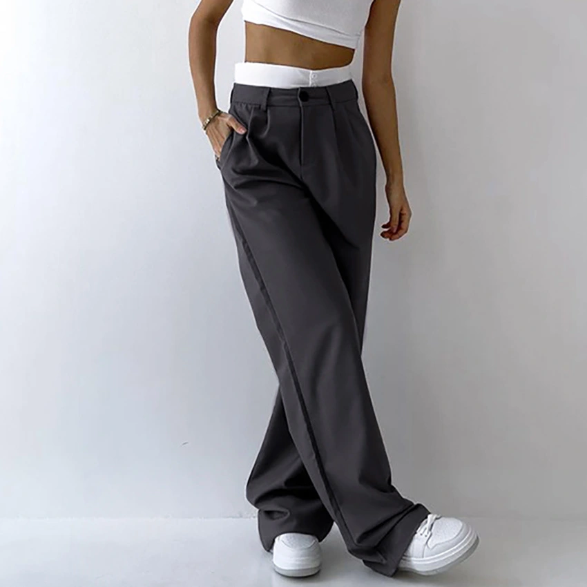 Women's Temperament Wild Stitching Straight-leg Pants