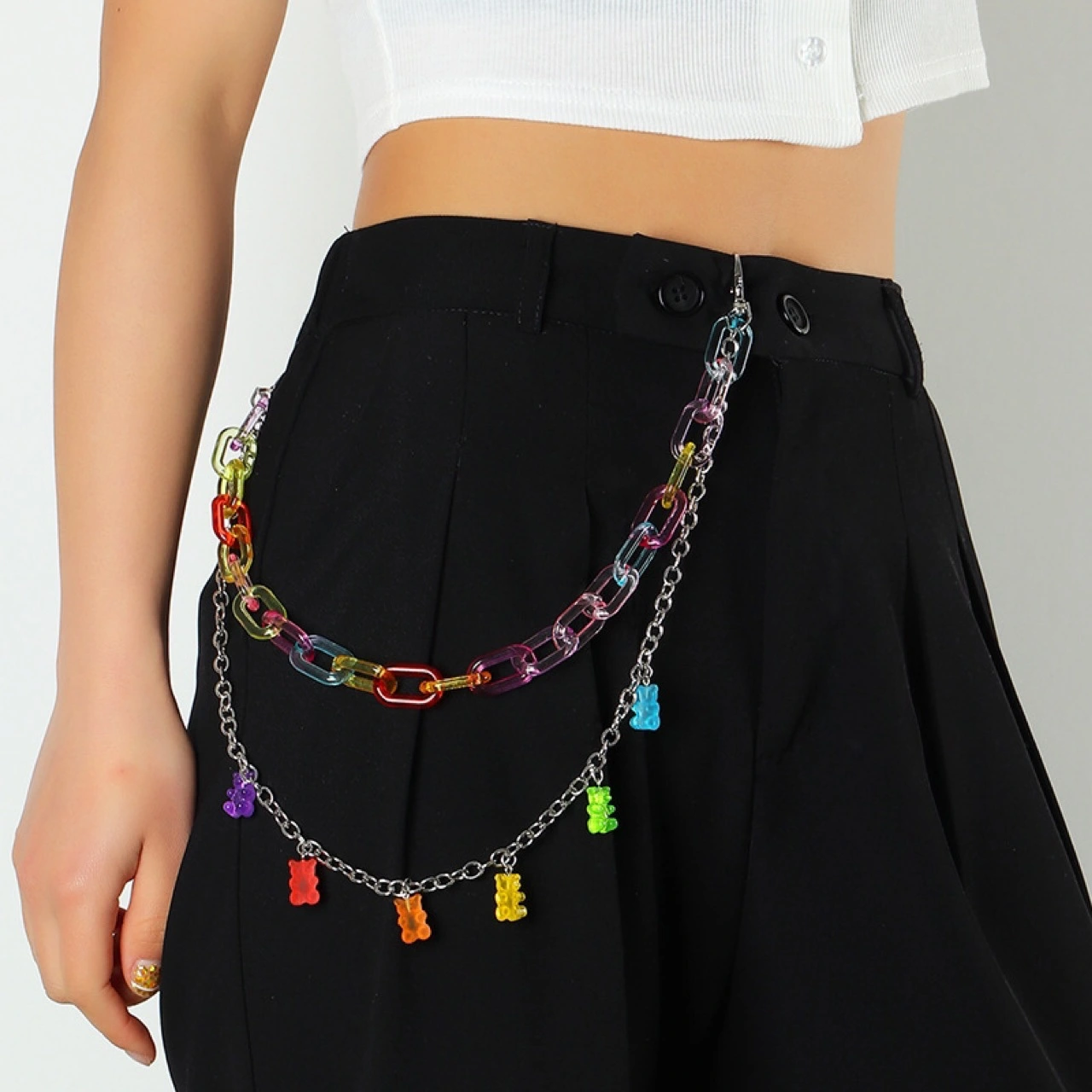 Candy Color Resin Bear Waist Chain Hip Hop Green Girl Resin Phants Zipper Hanging Ornaments