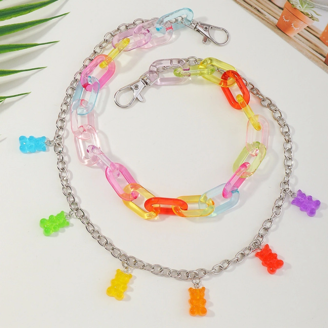 Candy Color Resin Bear Waist Chain Hip Hop Green Girl Resin Phants Zipper Hanging Ornaments