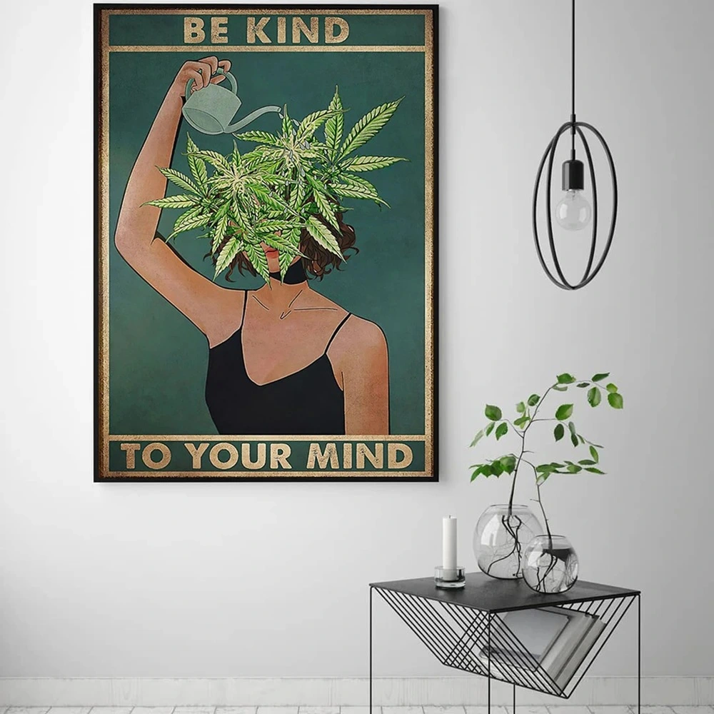 Be Kind English Proverbs Abstract Girl Watering Canvas Painting