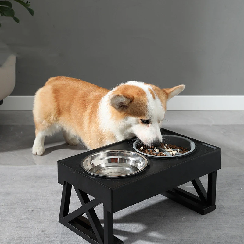 Pet Adjustable Elevated Stainless Steel Vertical Anti-choke Slow Food Dog Bowl