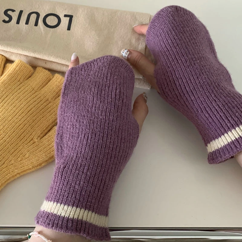 Women's Warm Touch Screen Knitted Half Finger Knitting Wool Gloves