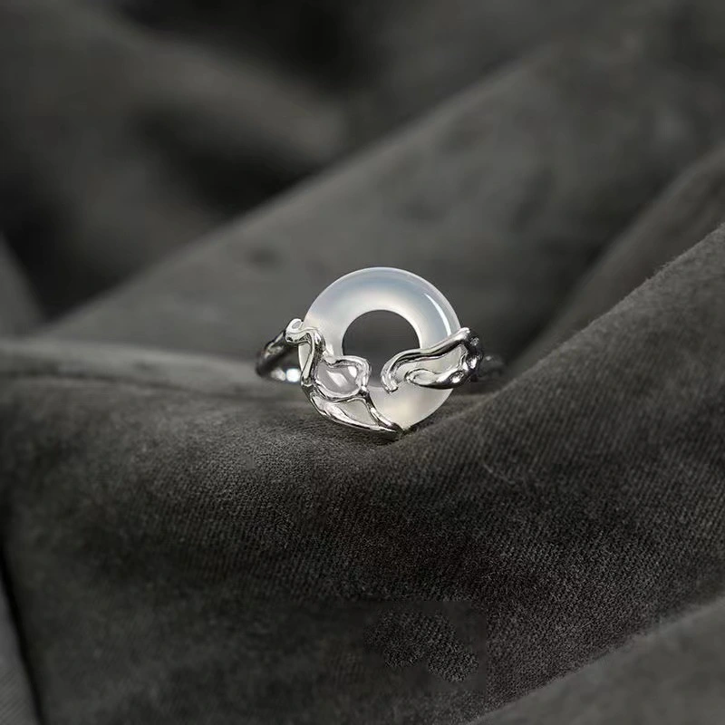 Special-interest Design Cool Style Advanced Silver New Chinese Style Chalcedony Ring