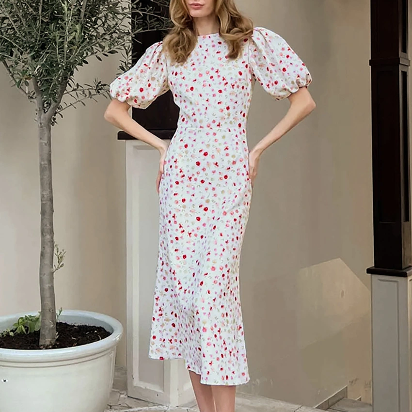 Women's Elegant Slim-fit Floral Long-sleeved Dress