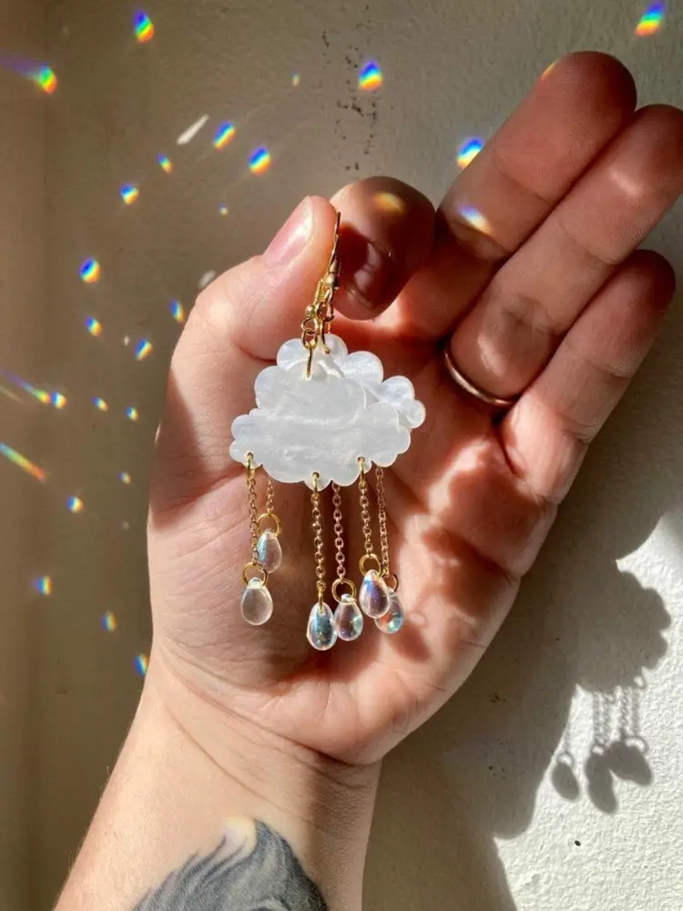 New Simple Creative Acrylic Rain Cloud Earrings Crystal