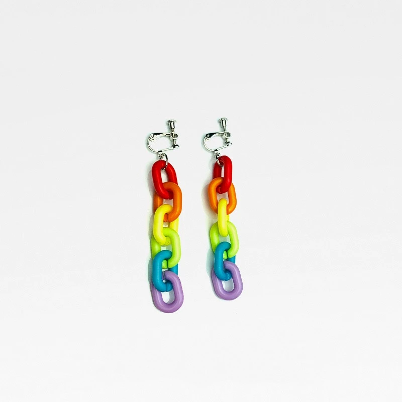 Six-color Rainbow Acrylic Chain Earrings Japanese Color Temperament