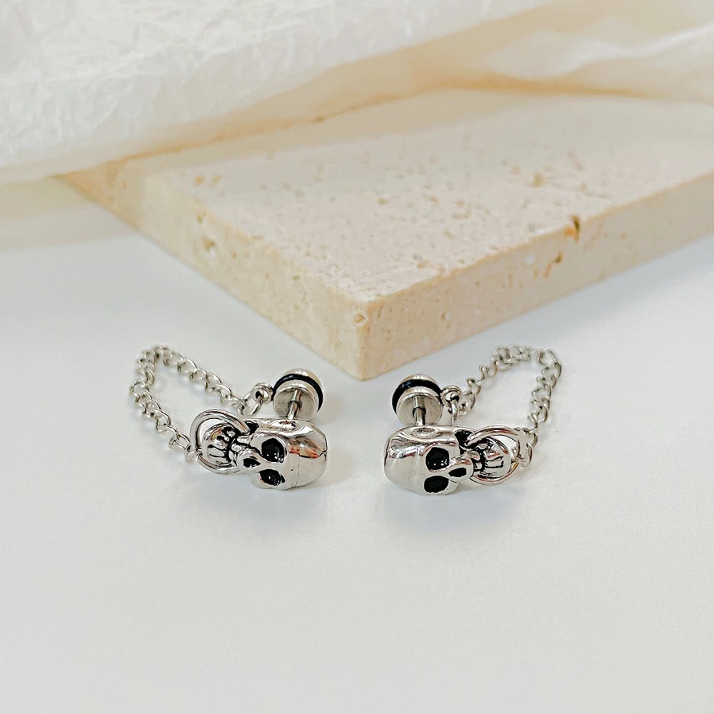 Stainless Steel Skull Earrings Chain