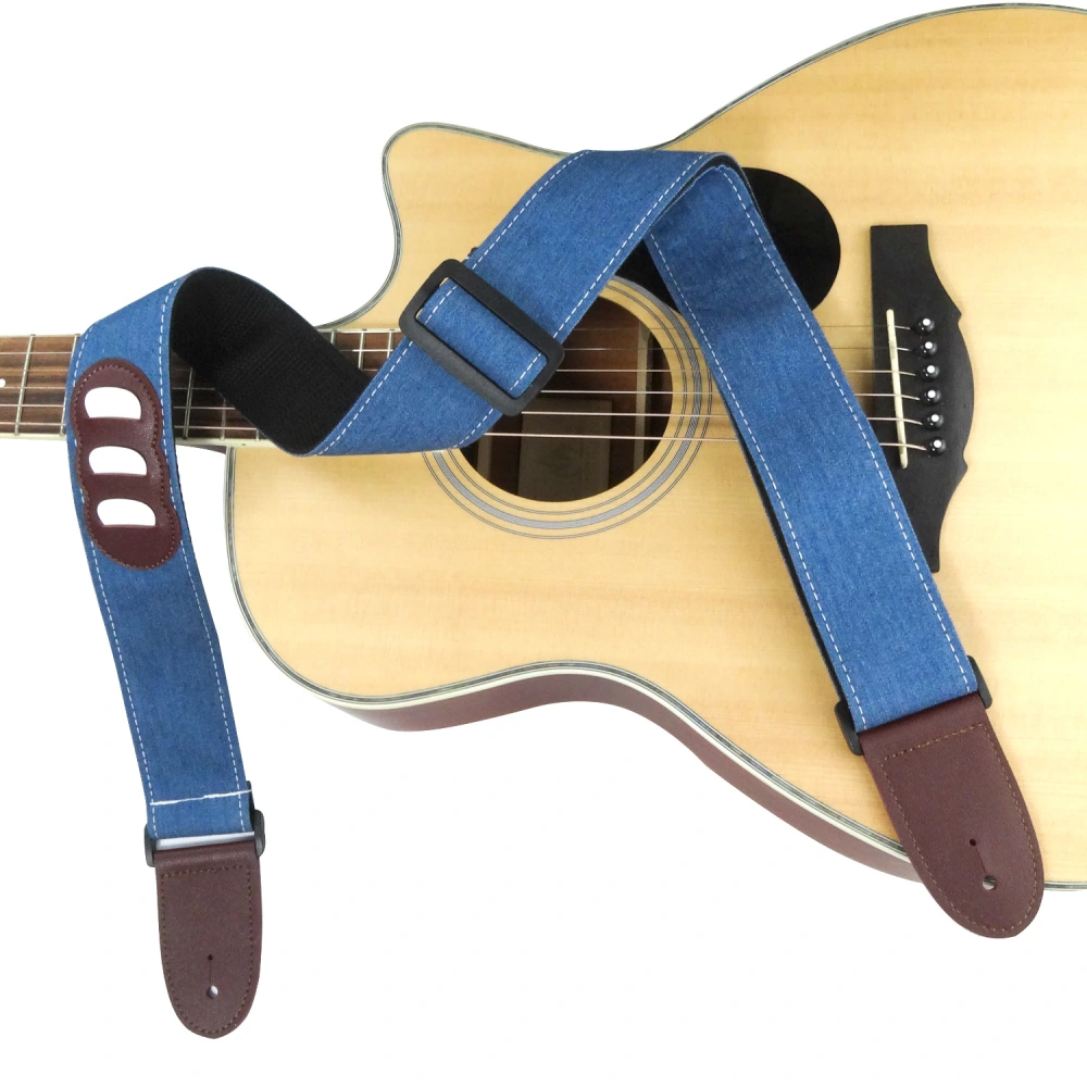 Cotton Denim Guitar Strap With Pick Storage Function