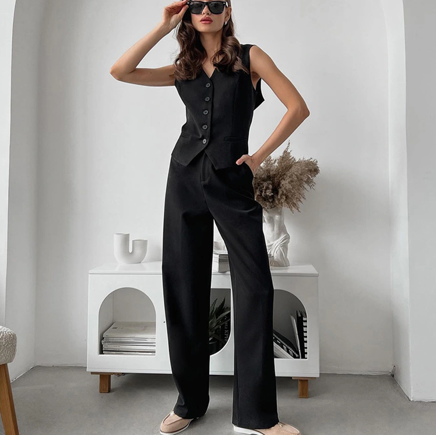 Women's Graceful And Fashionable Vest High Waist Straight Pants Suit