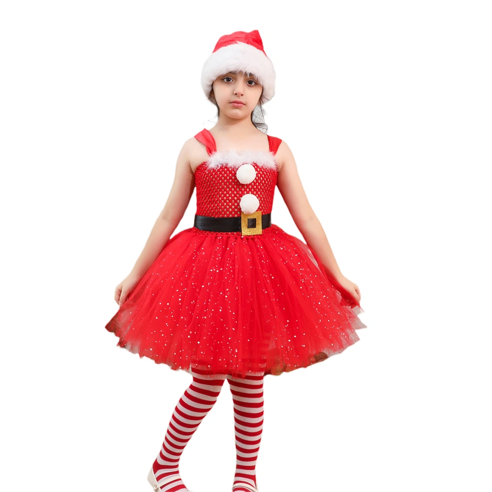 Girl Santa Costume, A-Line Dress + Long Stocking + Headband/Hat