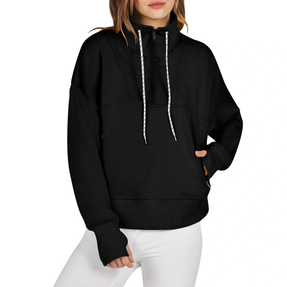 Women's Loose Sweatshirt Solid Color Half Zipper Stand Collar Tops