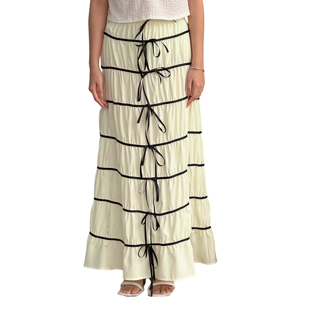 Women's Summer Midi Skirt, Contrast Bowknot Decoration A-Line Skirt