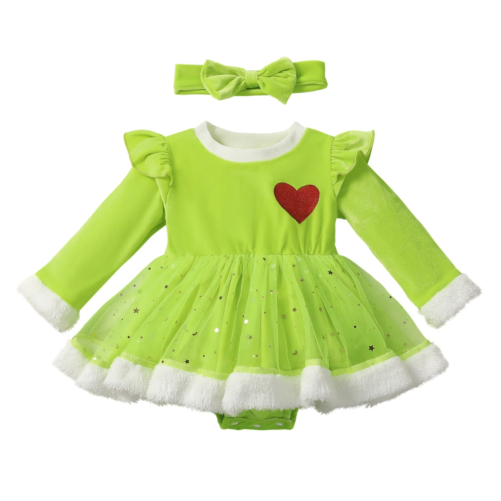 Baby Girls 2Pcs Christmas Outfits Heart Romper Tulle Dress + Headband