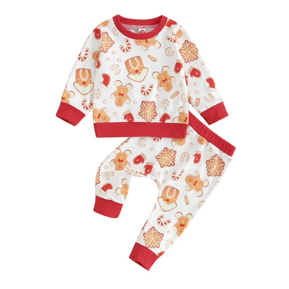 Toddler Cartoon Gingerbread Man Print Long Sleeve Sweatshirt Pants