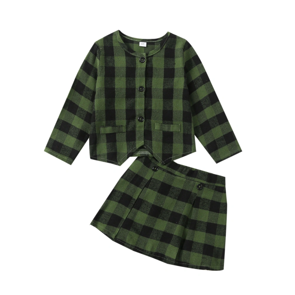 Girl Fall Plaid Print Long Sleeve Button Front Tops Skirt Clothes