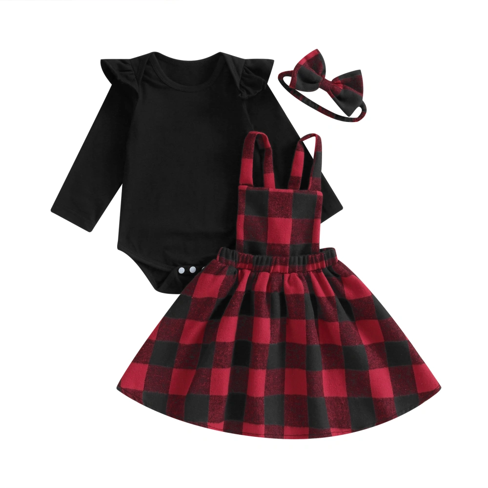 Baby Girl Fall Outfits Solid Color Rompers Suspender Skirts Headband