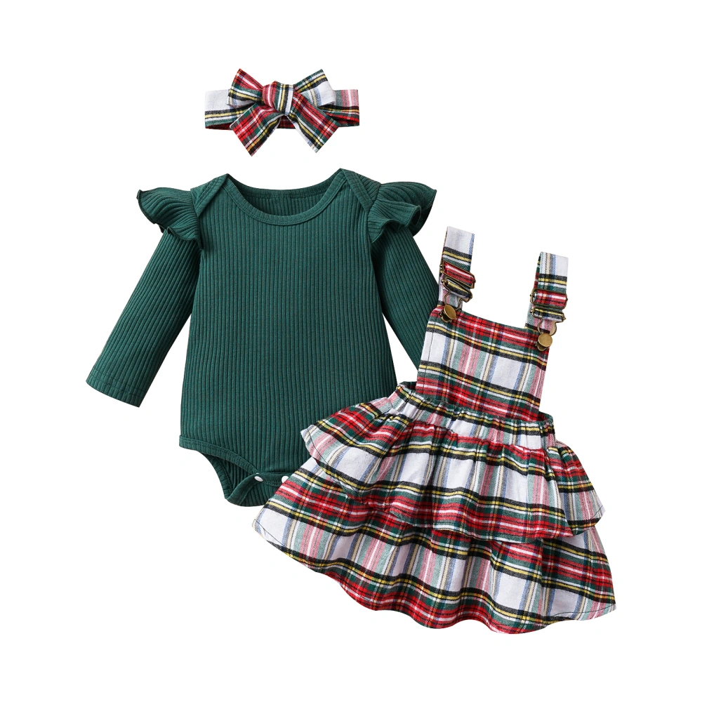 Baby Girl Fall Outfits Solid Color Rompers Suspender Skirts Headband