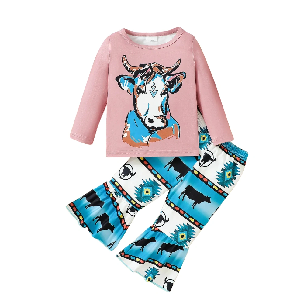 Baby Girl Casual Cow Head Print Long Sleeve Sweatshirt and Pants