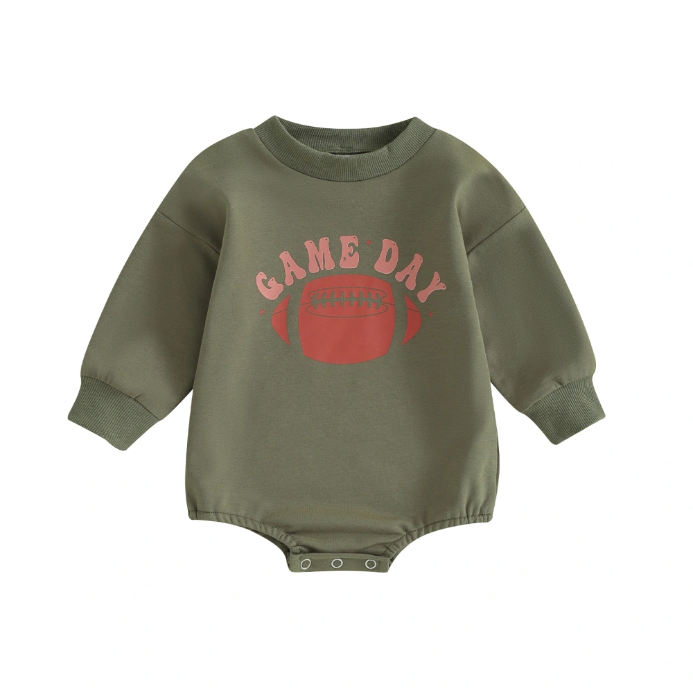 Baby Girls Boys Long Sleeve Crewneck Rugby Print Casual Romper