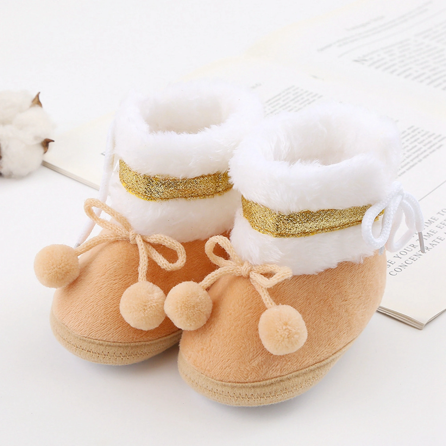 Baby Cute Thickened Plush Boots Flat Shoes Infant Girls First Walker