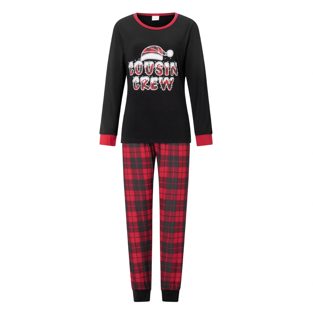 Christmas Family Pajama Matching Set Letters Print T-shirt Plaid Pants