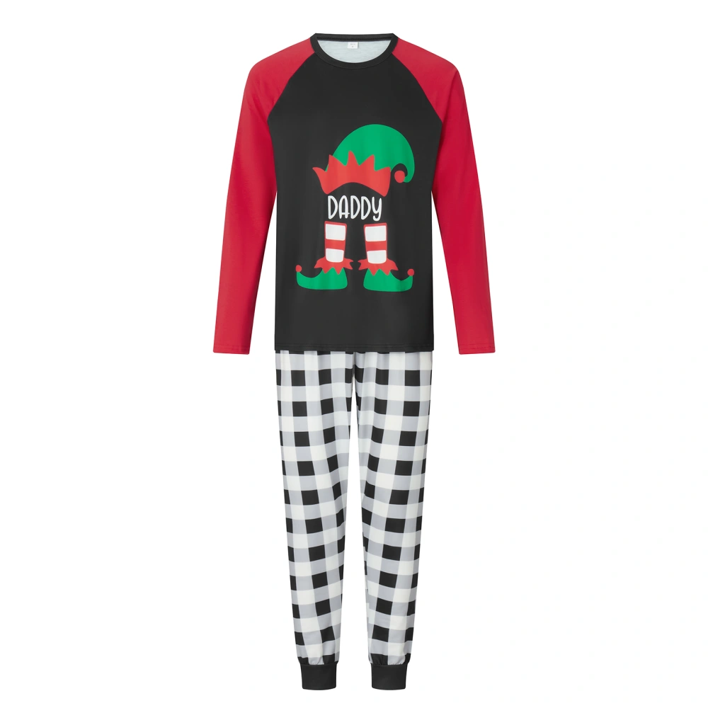 Christmas Letter Boot Print Long Sleeve Tops and Plaid Pants Sleepwear