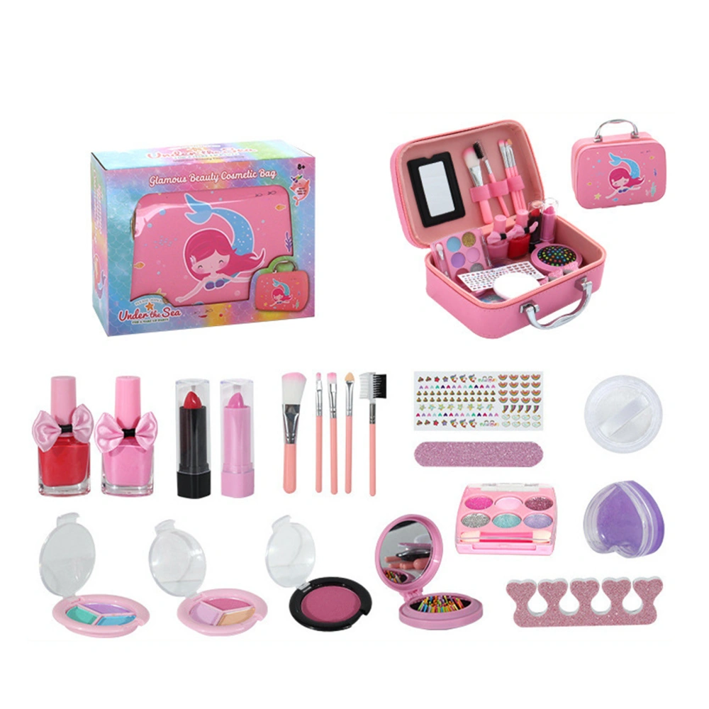 Girls Mermaid Makeup Kit, Shiny Nail Polish Lipsticks Makeup Toy