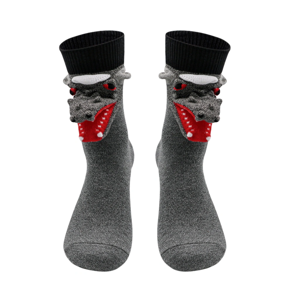 Women Men Funny Socks 3D Cartoon Gray Wolf Mid-Calf Novelty Socks