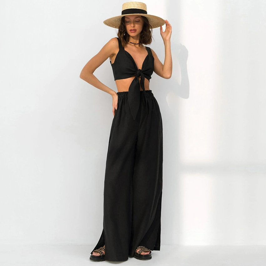Women's Fashion Casual Cotton And Linen V-neck Suit