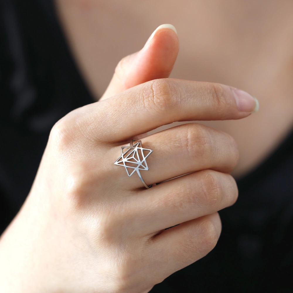 Stainless Steel Six-pointed Star Inlaid Ring