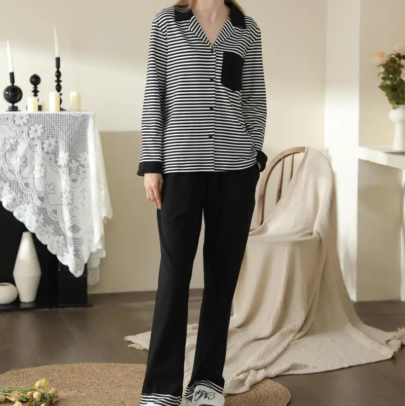 Black And White Stripes Long Sleeve Trousers Suit