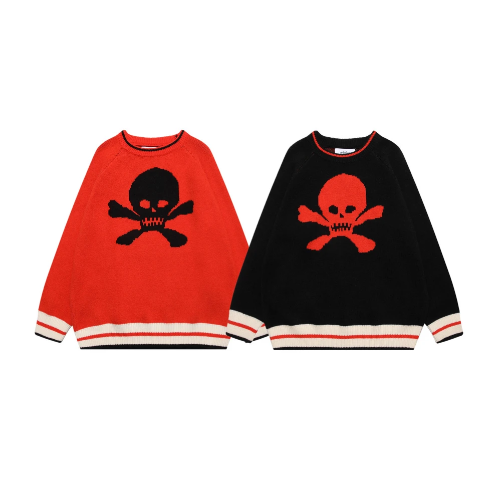 American Niche Skull Jacquard Vintage Design Sweater