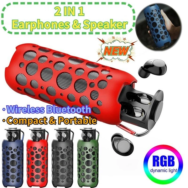 2 in 1 Wireless Bluetooth Earphones Speaker Mini Wireless Earphone Subwoofer Sport Headset With Mic Stereo Music Earbuds Outdoor Speakers Portable Small Speakers Deep Bass