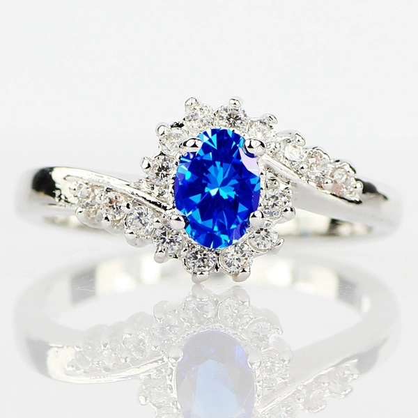 Exquisite Silver Natural Sapphire Gemstones Opal Birthstone Bride Princess Wedding Engagement Strange Ring Size 6 7 8 9 10