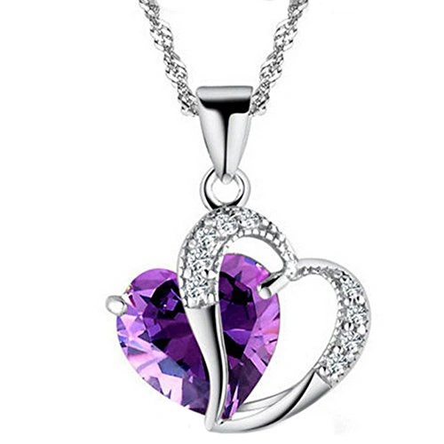 Fashion Women 925 Sterling Heart Crystal Rhinestone Pendant Silver Gemstone Chain Necklace Jewelry