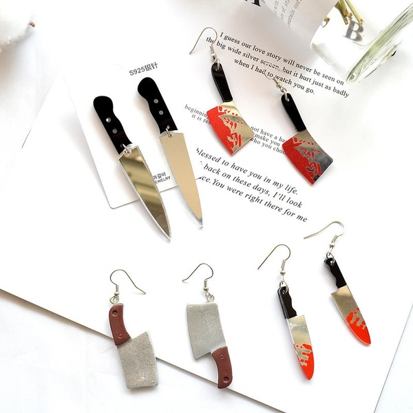 Harajuku punk killer knife earrings personality funny bloody knife earrings resin earrings